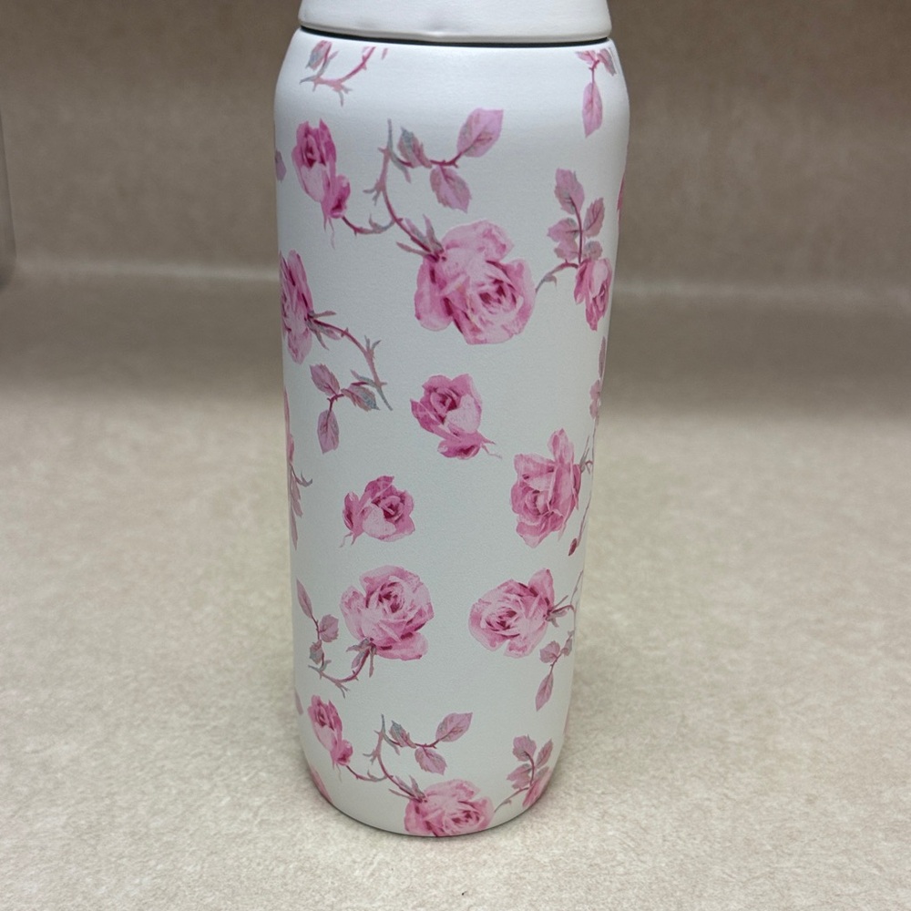 Love Shack Fancy Stanley White Bottle with Pink Floral Pattern - Picture 5 of 7